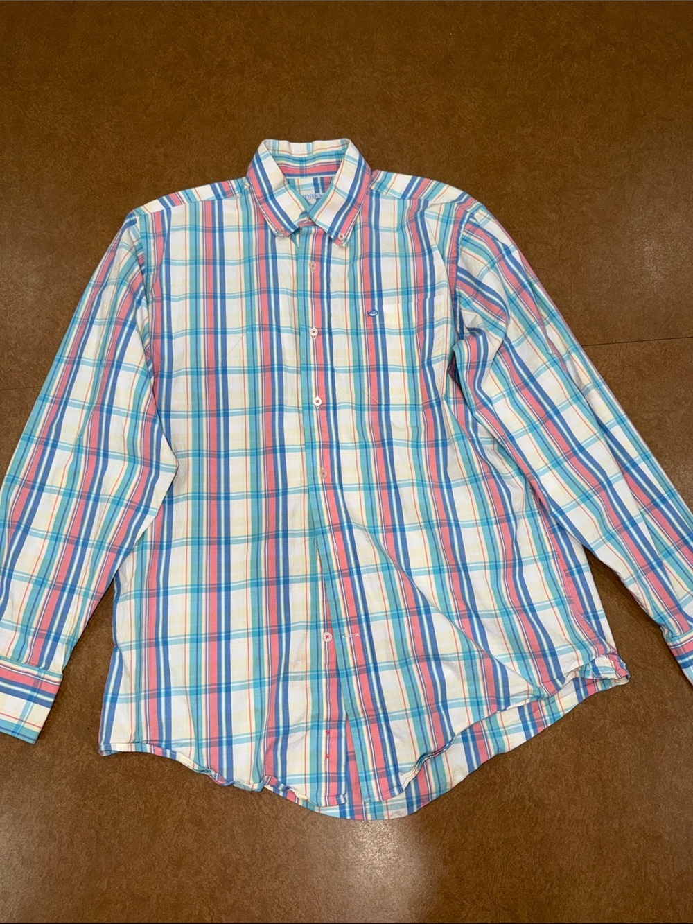 Southern Tide Men's Plaid Button-Down Shirt in White, Blue & Pink